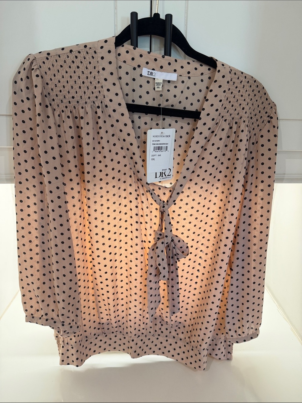DR2 Blush Polka Dot Tie-Front Blouse